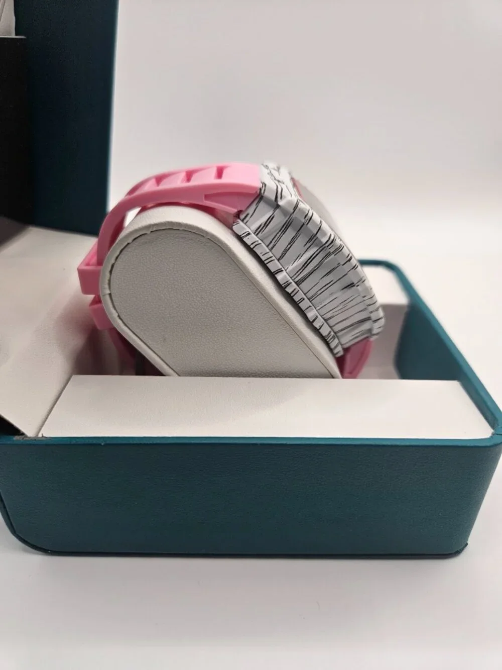 BIBI Luxury Watch Tonneau Chronograph Pink Silicone Strap White Textured Bezel